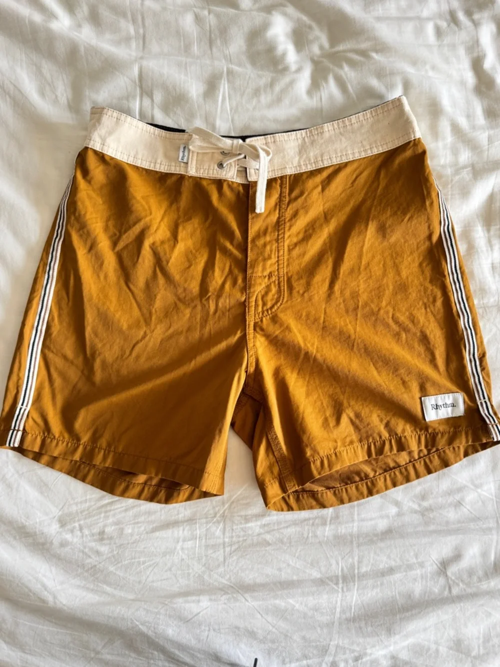 Rhythm Men's Heritage Boardshorts Dijon with Cream Waistband Size 28 Beach Surf